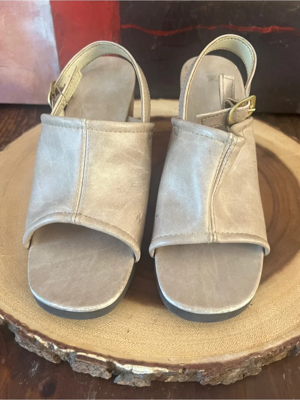 Women’s Beige Wedge Sandals - Open Toe Slingback